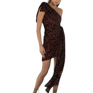NWT Misha Collection Moxie Women’s Red Leopard One Shoulder Tie Dress Size 6